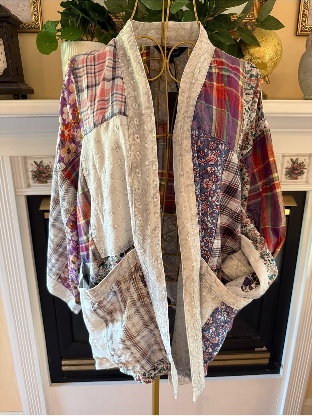 Young Threads Patchwork Quilted Open Front Jacket - Multicolor large nwt FALL